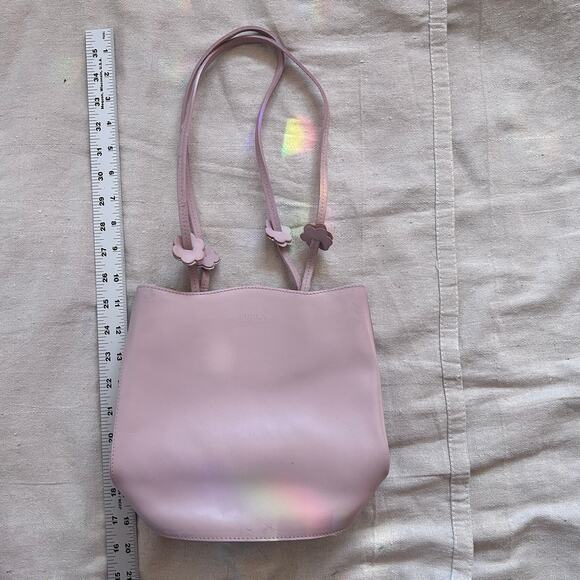 Furla Powder Baby Pink Mauve Lavender Shoulder Bag Leather Bucket Purse Vintage - Picture 12 of 15